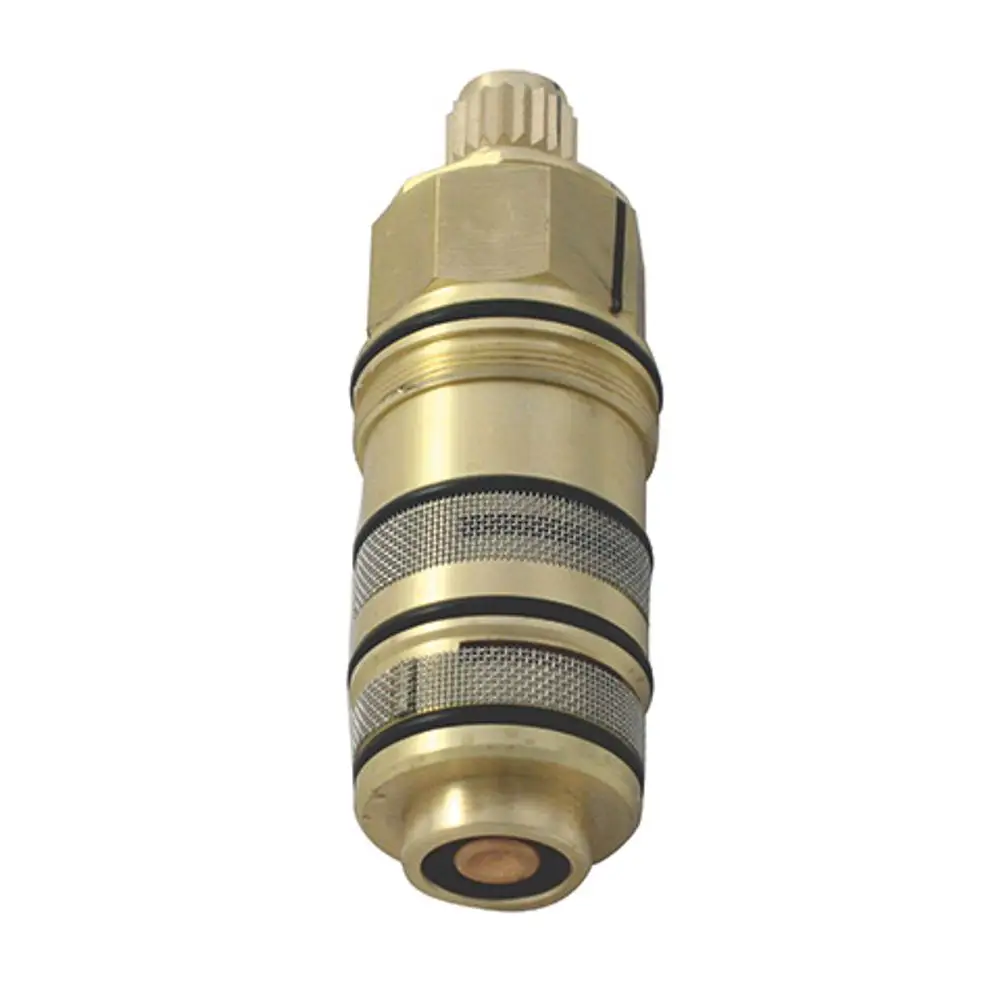 Temperaturregeleinheit von Kludi, erkennbar an der goldenen Bauweise mit schwarzen Ringen und einem runden Abschluss. Design für die Verwendung in Wasserinstallationen.